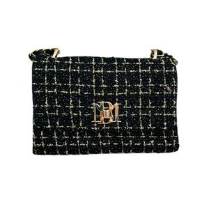 Badgley Mischka Black and Gold Tweed Clutch